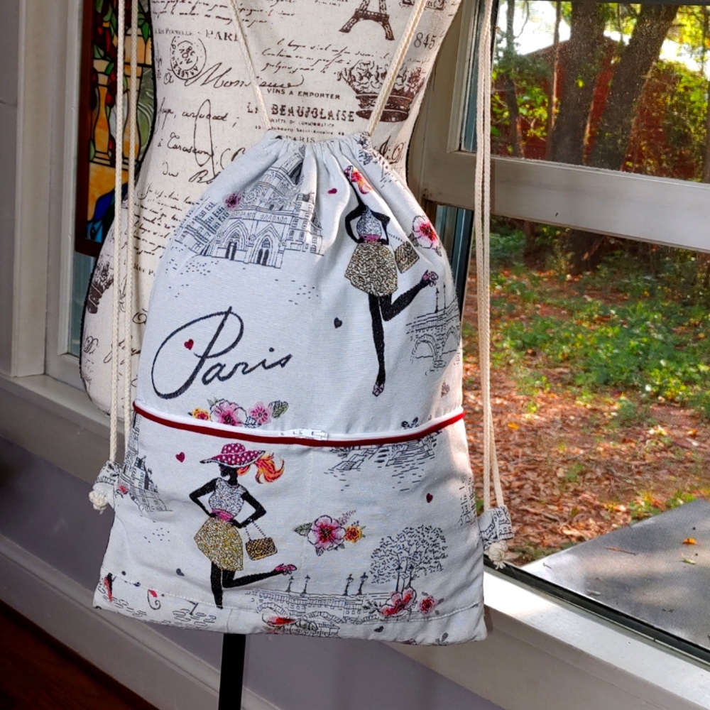 Phebus Et Boree French Backpack/Purse Paris Scene French Lady Unique Embroidered